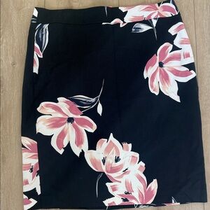 Ann Taylor Factory Black Pencil Skirt with Pink Floral Pattern